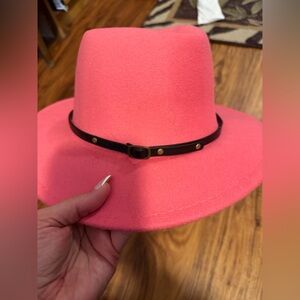 Chic Pink Fedora with Black Band